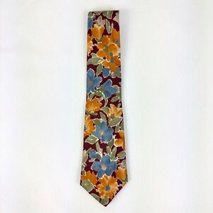 VTG Pierre Cardin Men Floral Silk Burgundy Blue Orange Green Tie Necktie